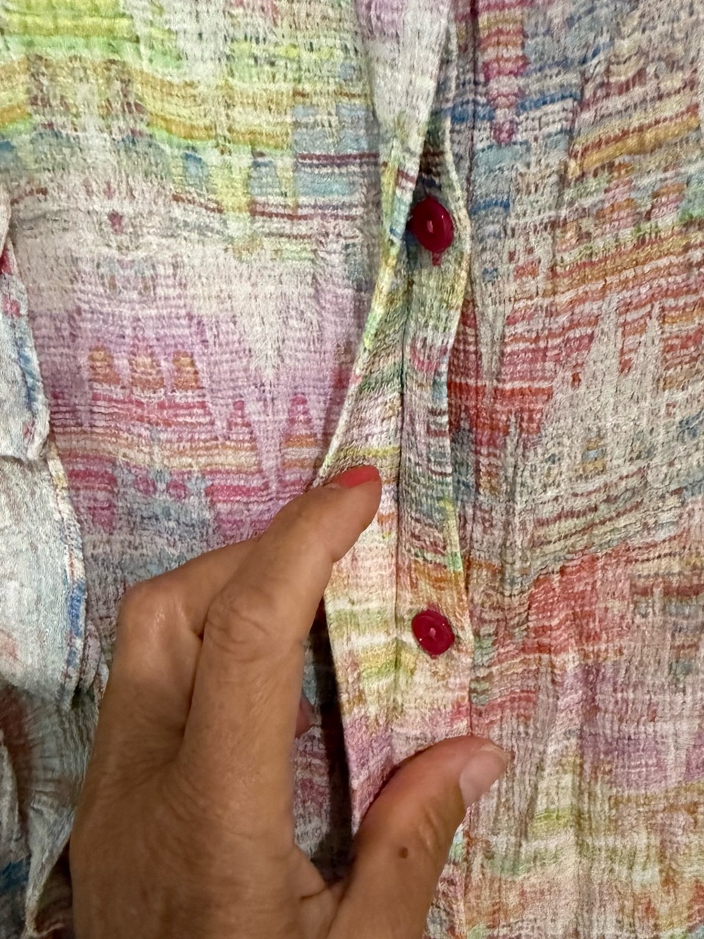 ecru Multicolor Pastel Ruffle Button Blouse - Picture 4 of 6